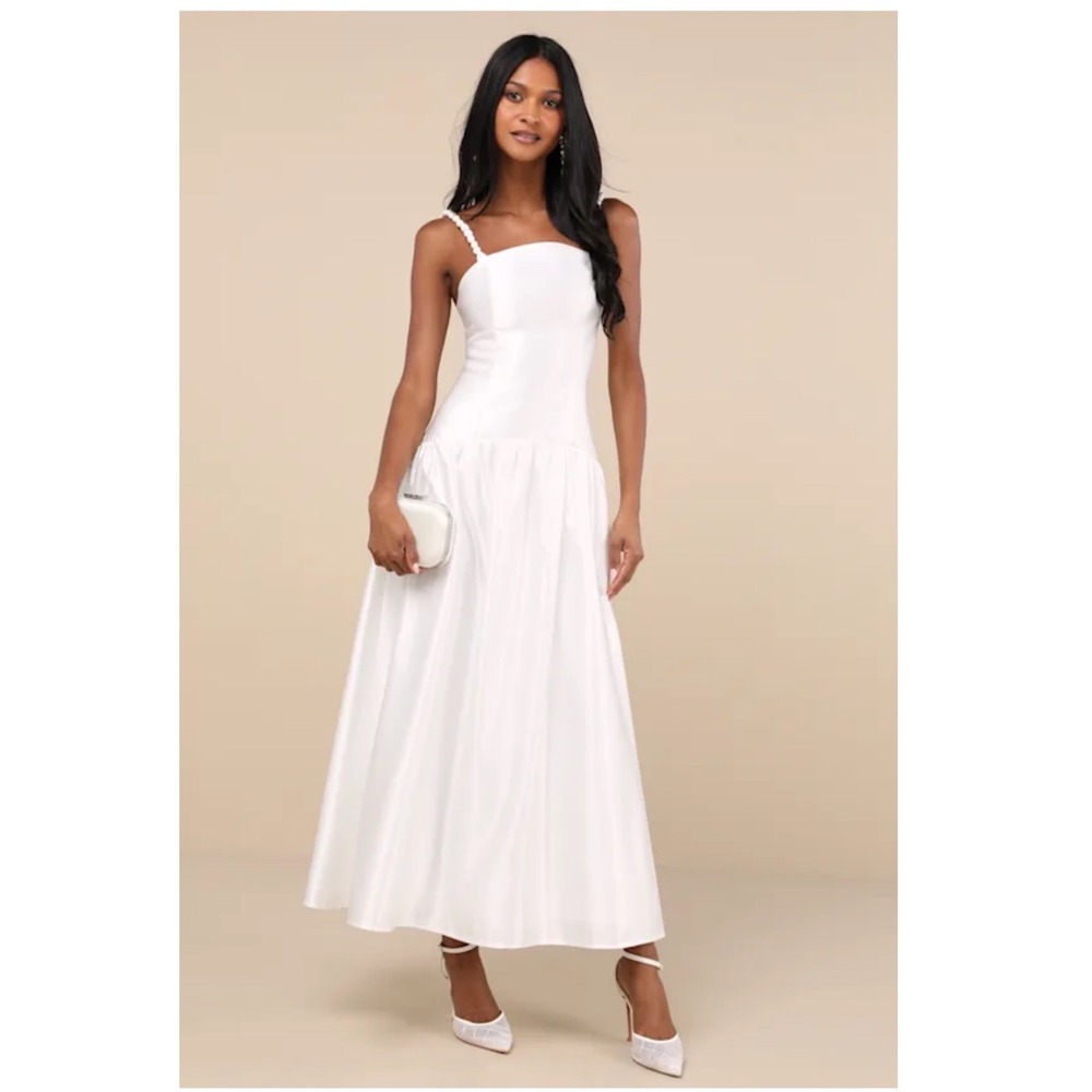 Lulus Modern Adoration White Satin Backless Lace-Up Maxi Dress Size XS New!